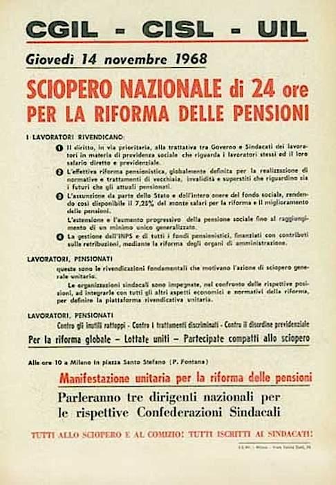 Volantino sindacale per lo sciopero per le pensioni.