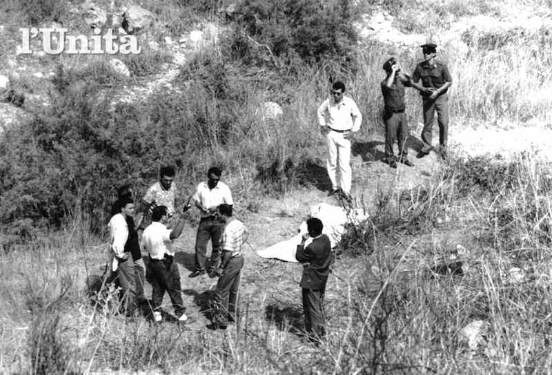 Il corpo del giudice Rosario Livatino ucciso dalla mafia il 21 settembre 1990 nei dintorni di Agrigento.