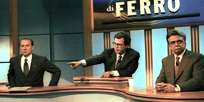 Confronto tv tra Berlusconi e Occhetto nella campagna elettorale 1994.